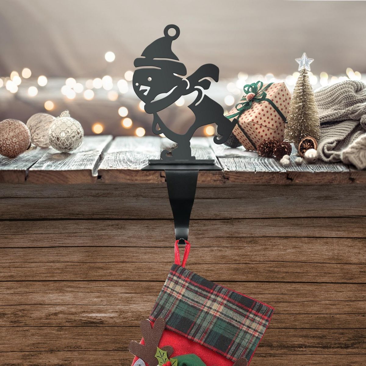 Stocking Holder with Penguin on Skates Motif in Full Stocking Holder with Penguin on Skates Motif in Full