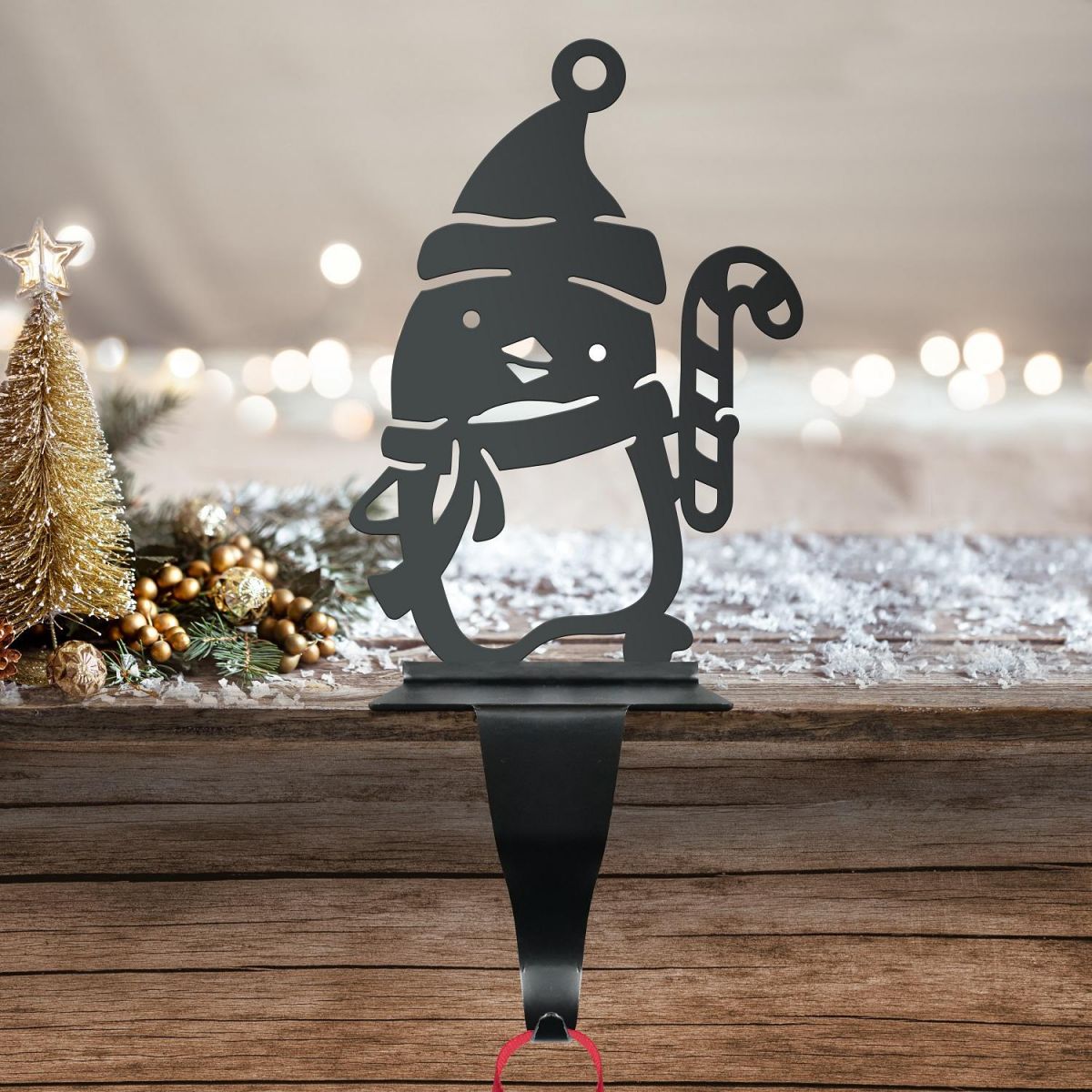 Penguin with Candy Cane Motif on Stocking Penguin with Candy Cane Motif on Stocking