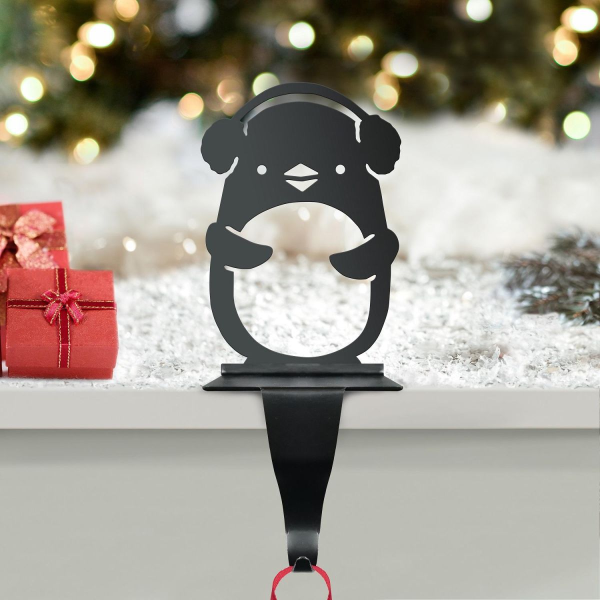 Christmas Stocking Holder with Penguin Motif Christmas Stocking Holder with Penguin Motif