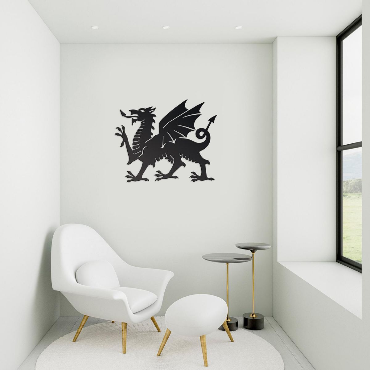 Welsh Dragon Wall Art in Situ in a Modem Sitting Room Welsh Dragon Wall Art in Situ in a Modem Sitting Room