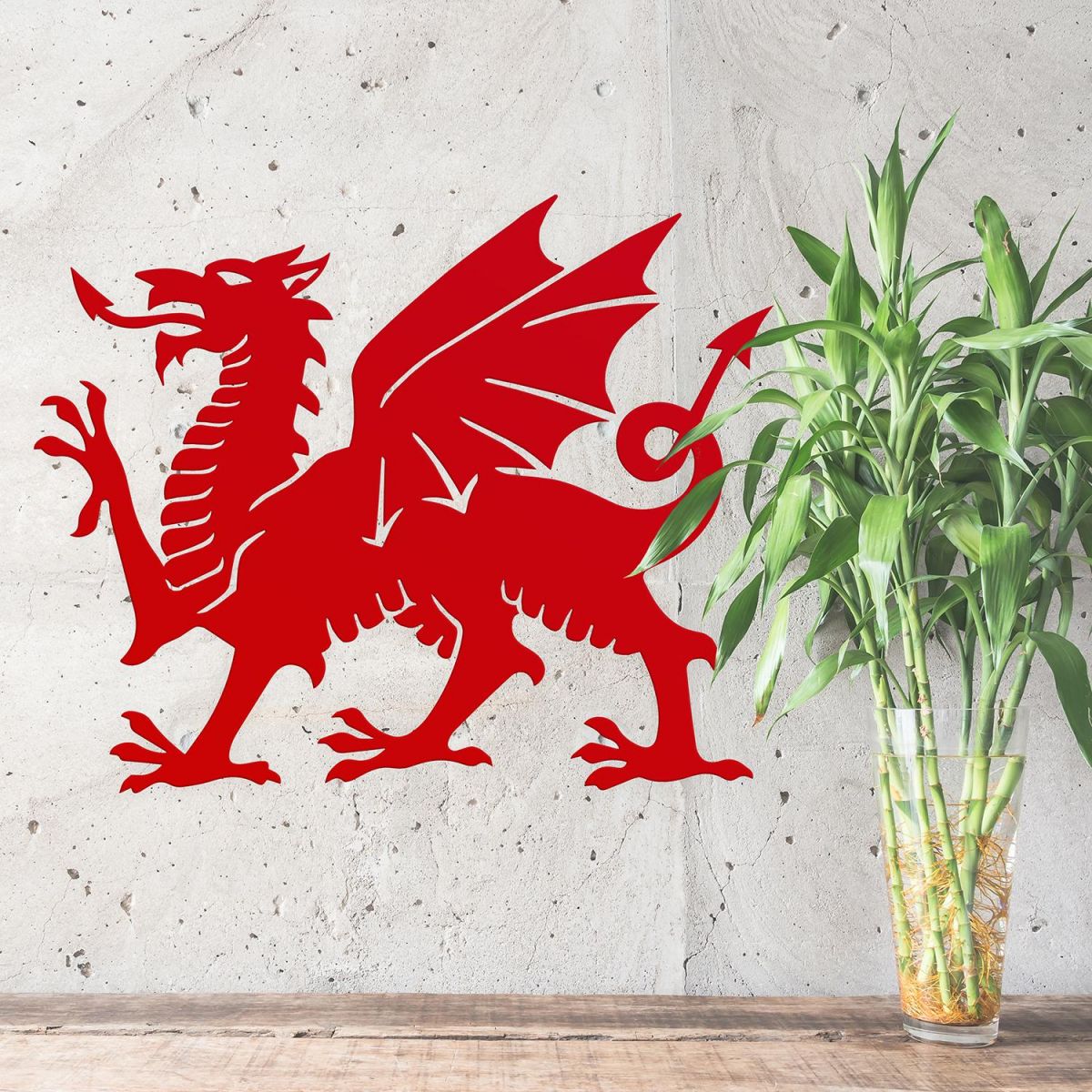 Welsh Dragon Wall Art in Situ Next to a Plant in the Home