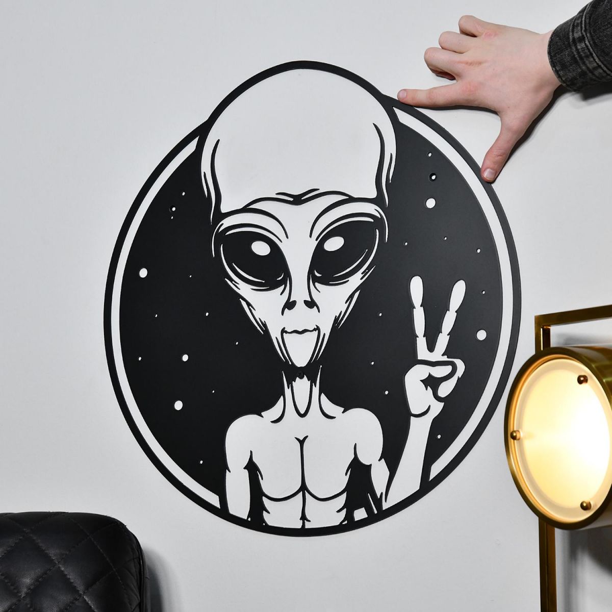 Peace Sign Alien Wall Art to Scale