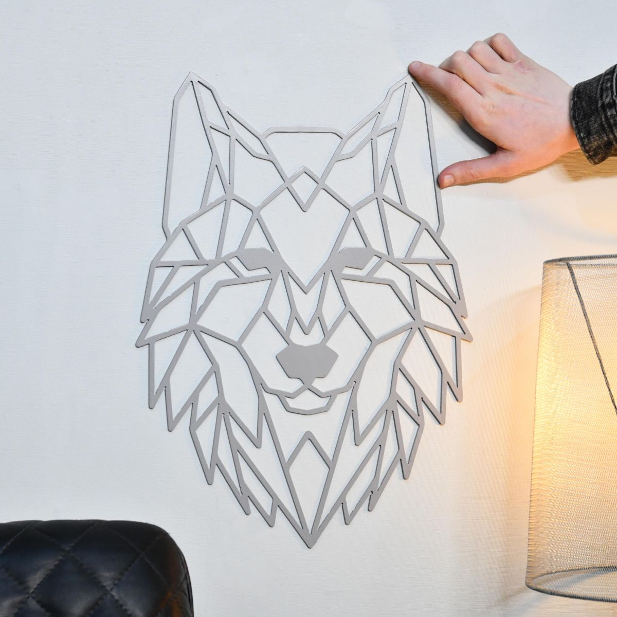 Geometric Wolf Head Wall Art in Grey 