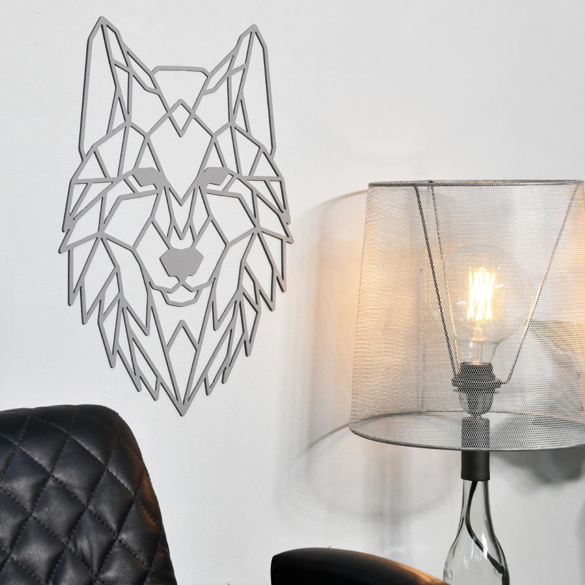 Grey Geometric Wolf Head 