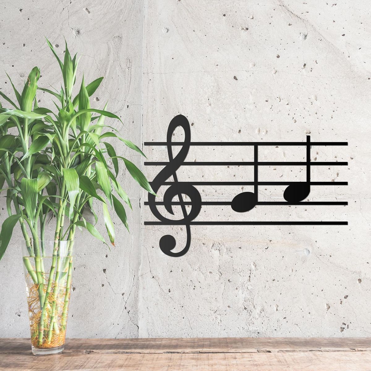 Musical Notes Steel Wall Art on a Rustic Wall