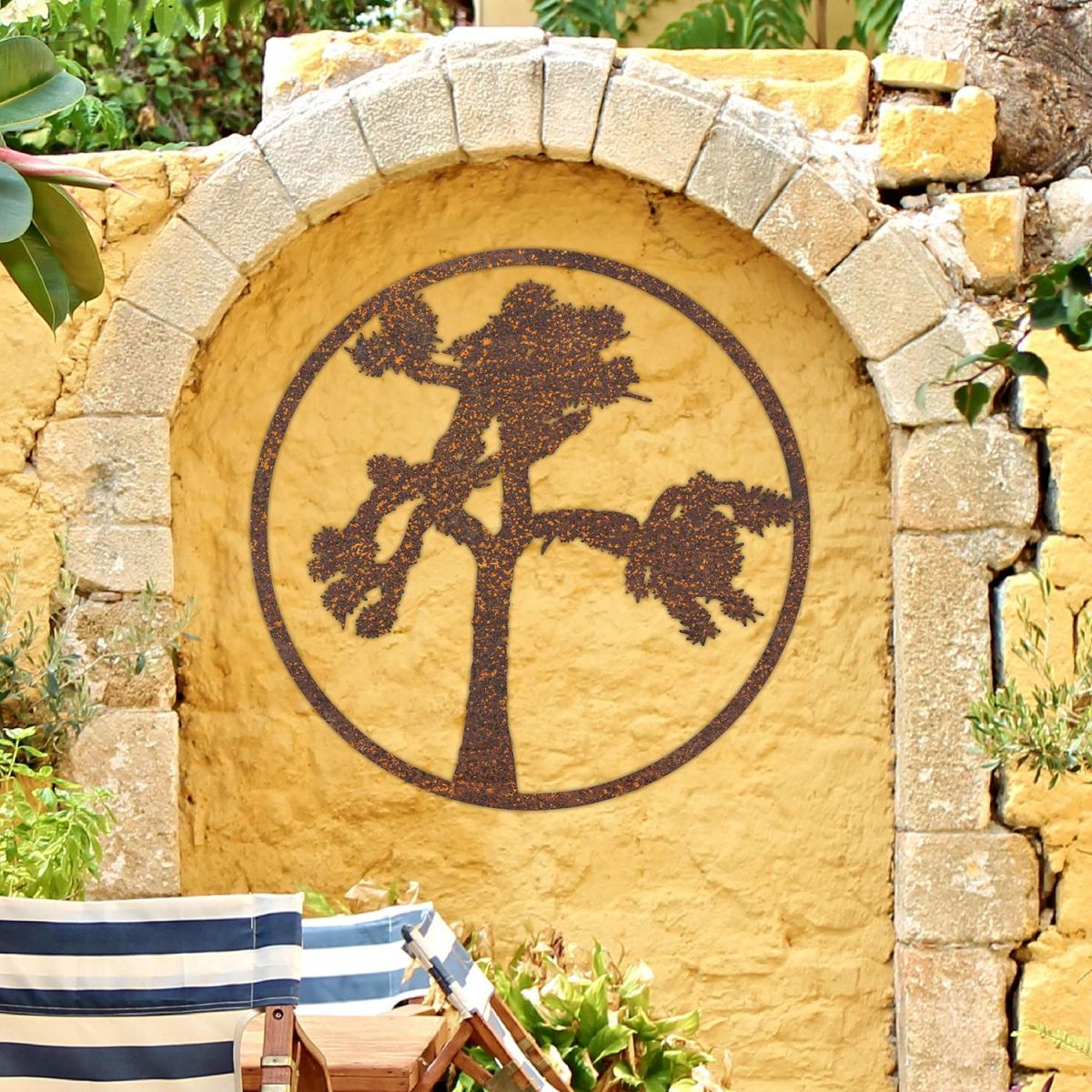 Joshua Tree Wall Art in Situ Outdoors on a Yellow Wall