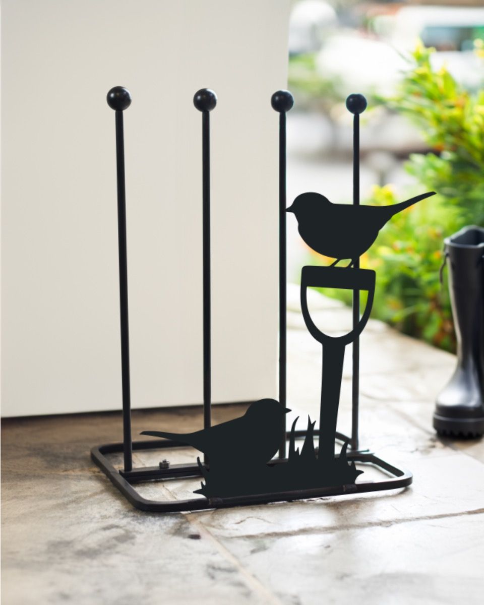 Steel "Pair of Robins" Welly Boot Rack Exterior Steel "Pair of Robins" Welly Boot Rack Exterior