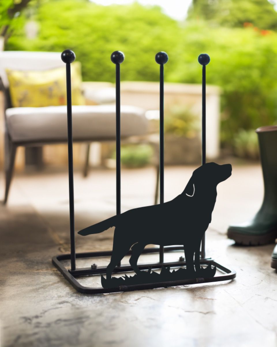 Steel "Labrador Dog" Welly Boot Rack In-Situ