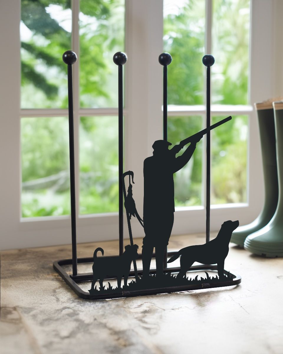 Steel "Game Season Jack Russell & Labrador" Welly Boot Rack In Situ