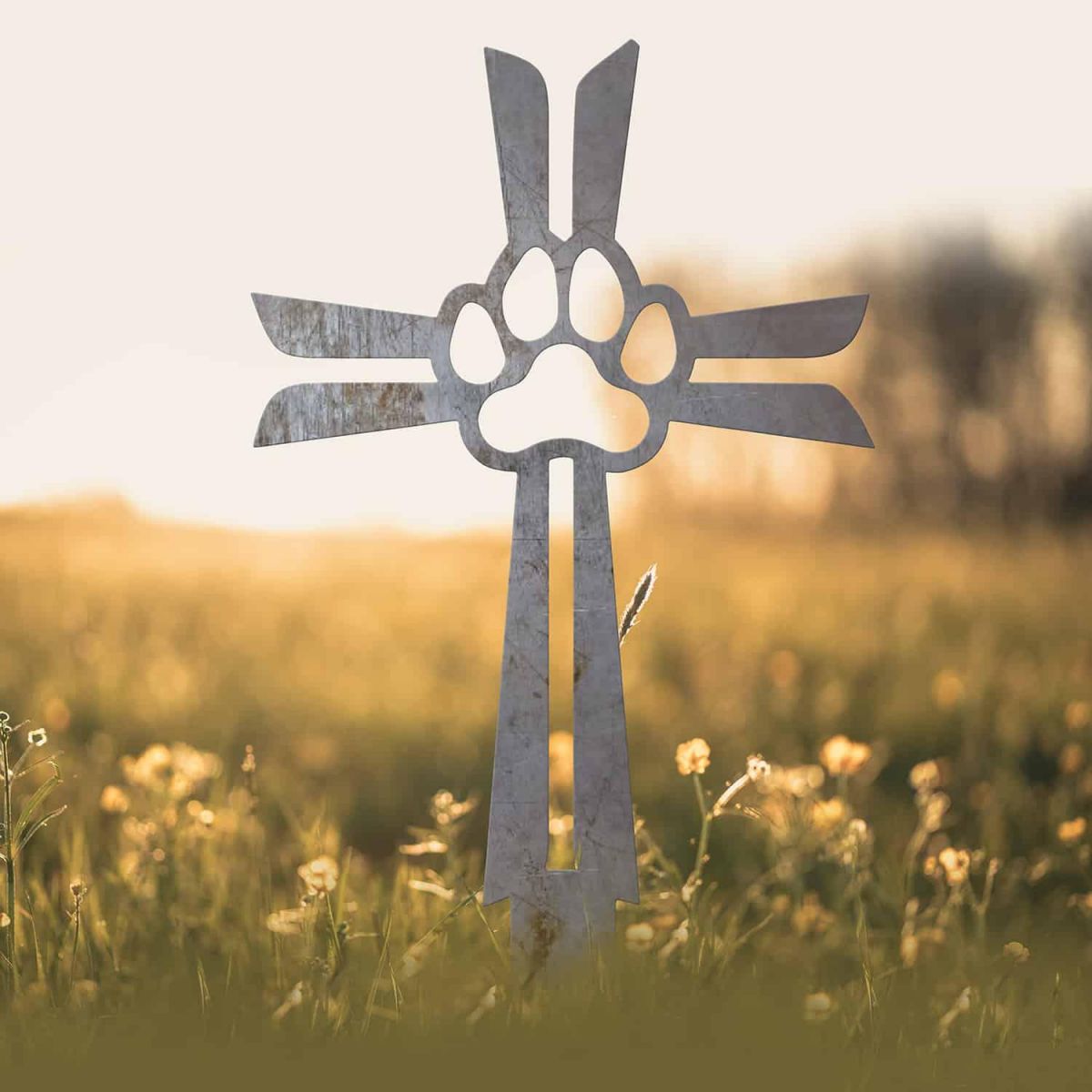 Unfinished Contemporary Paw Print on Cross Grave Marker Ground Spike Unfinished Contemporary Paw Print on Cross Grave Marker Ground Spike