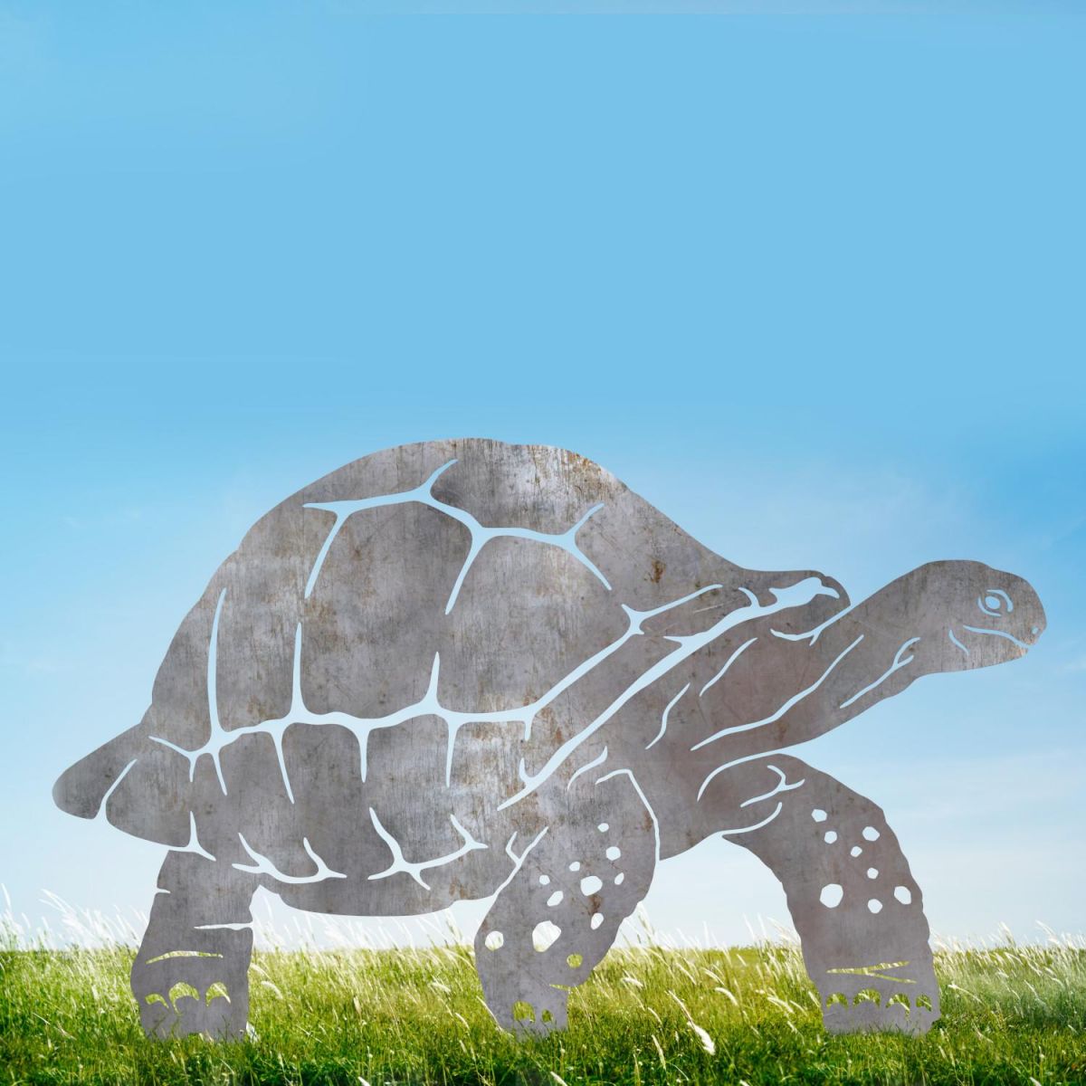 Galápagos Giant Tortoise Sheet Steel Silhouette in Natural Steel Finish