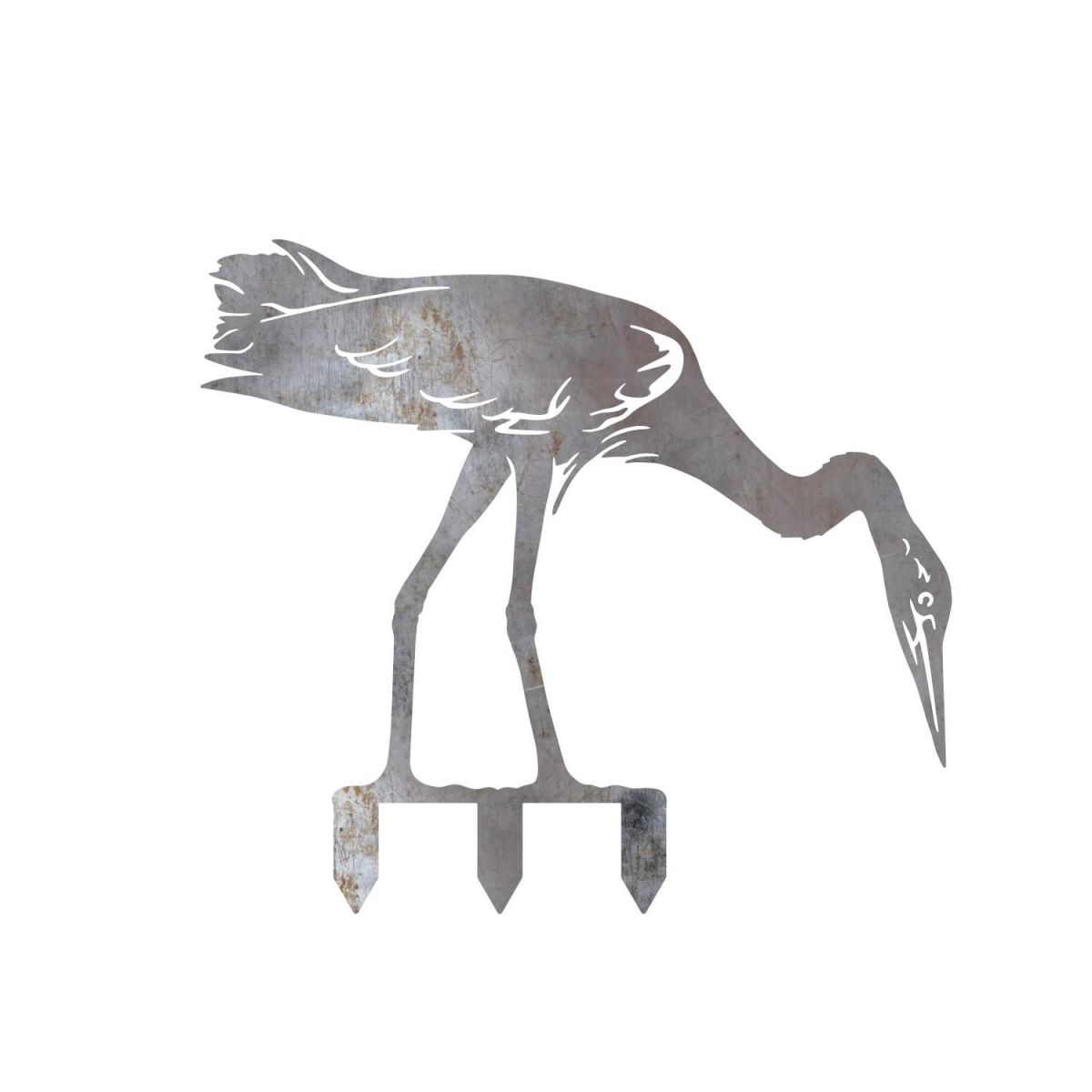 "Head Down" Heron Sheet Steel Silhouette in Natural Steel Finish with Spikes