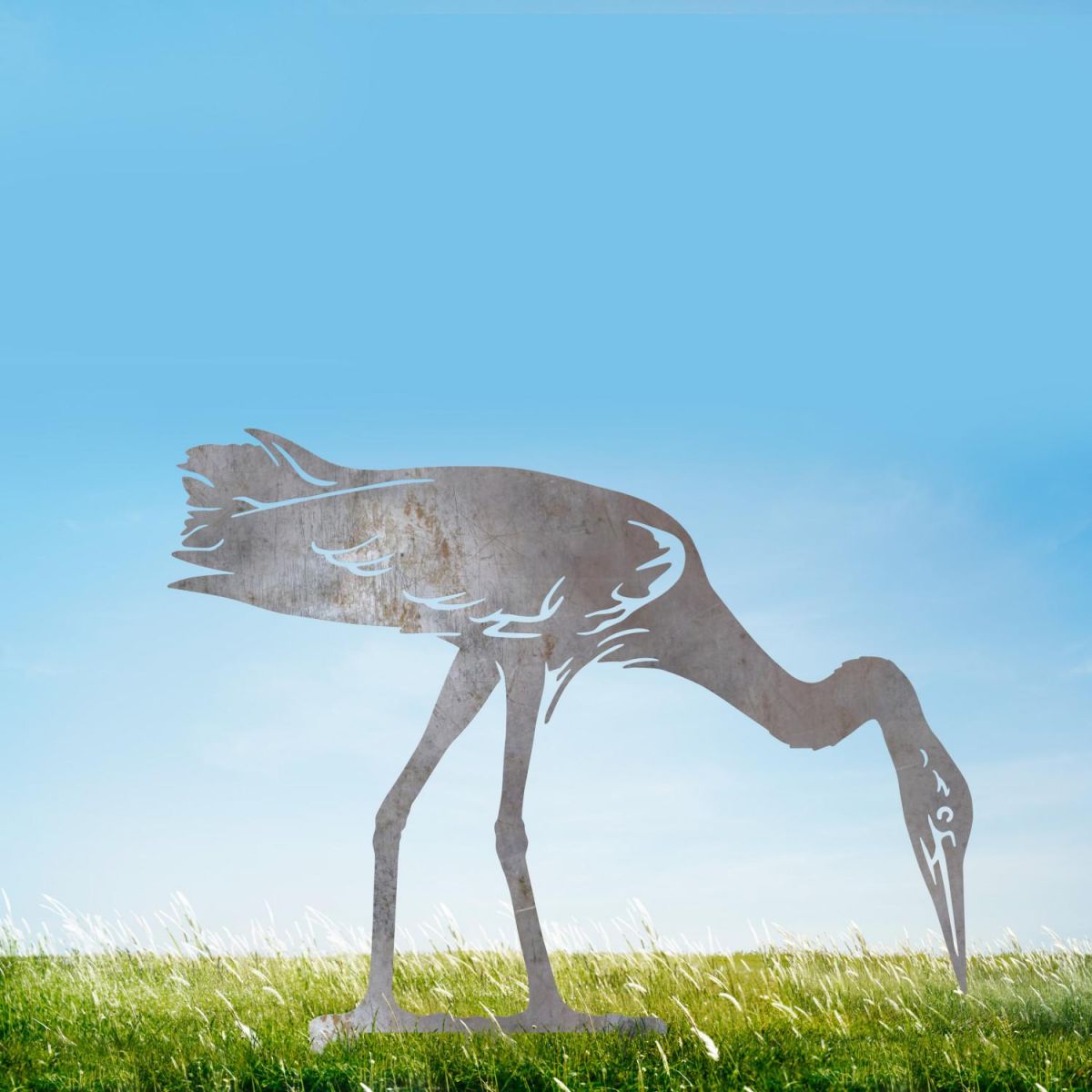 "Head Down" Heron Sheet Steel Silhouette in Natural Steel Finish