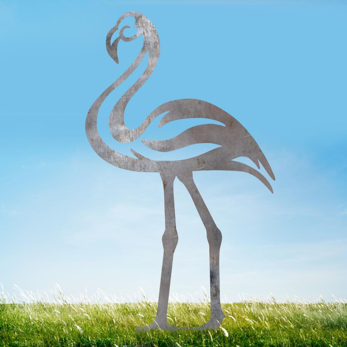 Modern Sheet Steel Flamingo Silhouette in Natural Steel Finish