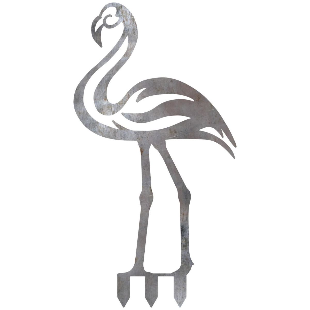 Modern Sheet Steel Flamingo Silhouette in Natural Steel Finish with Spikes