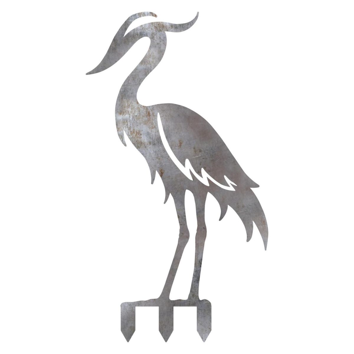 Modern Heron Sheet Steel Silhouette in Natural Steel Finish with Spikes Modern Heron Sheet Steel Silhouette in Natural Steel Finish with Spikes