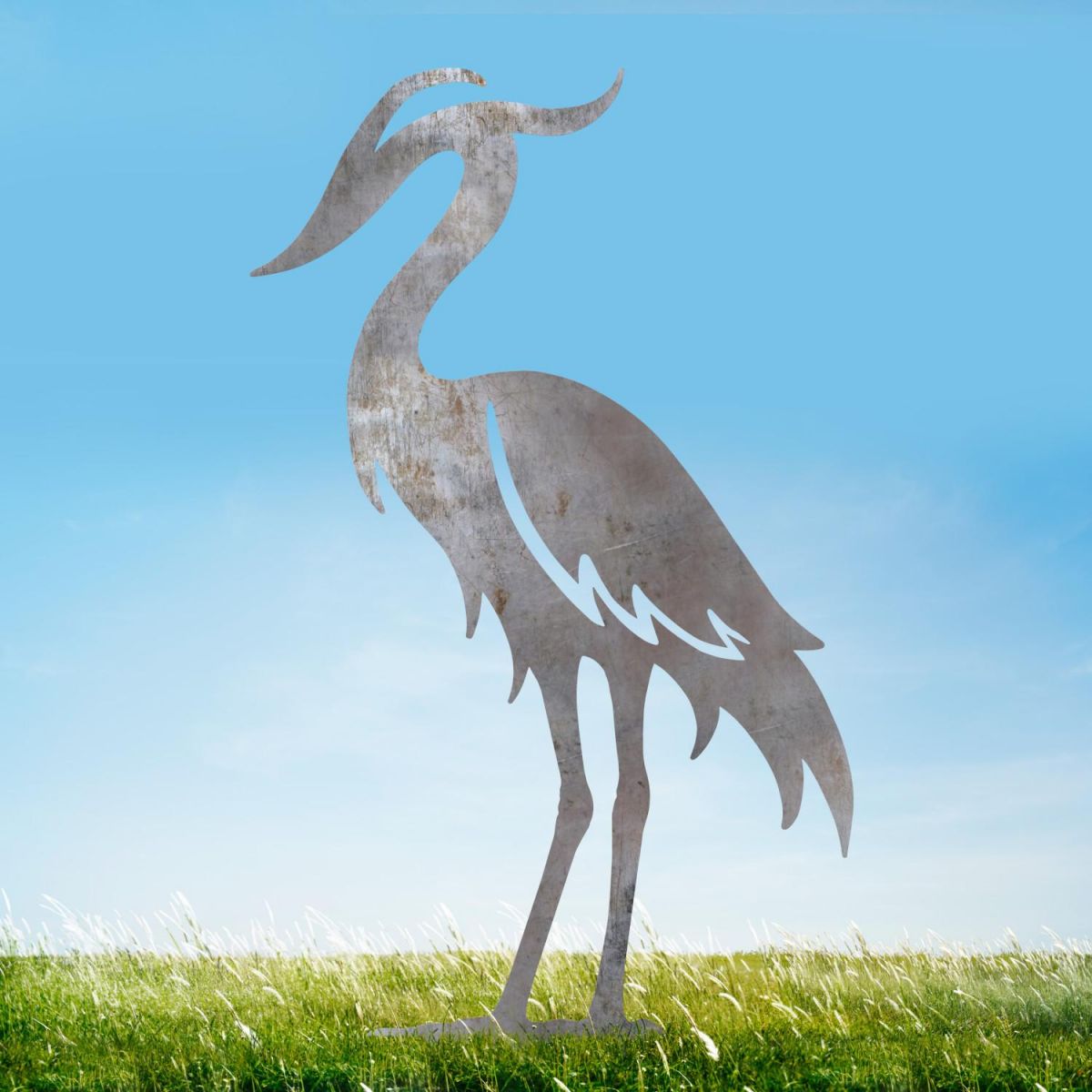 Modern Heron Sheet Steel Silhouette in Natural Steel Finish Modern Heron Sheet Steel Silhouette in Natural Steel Finish