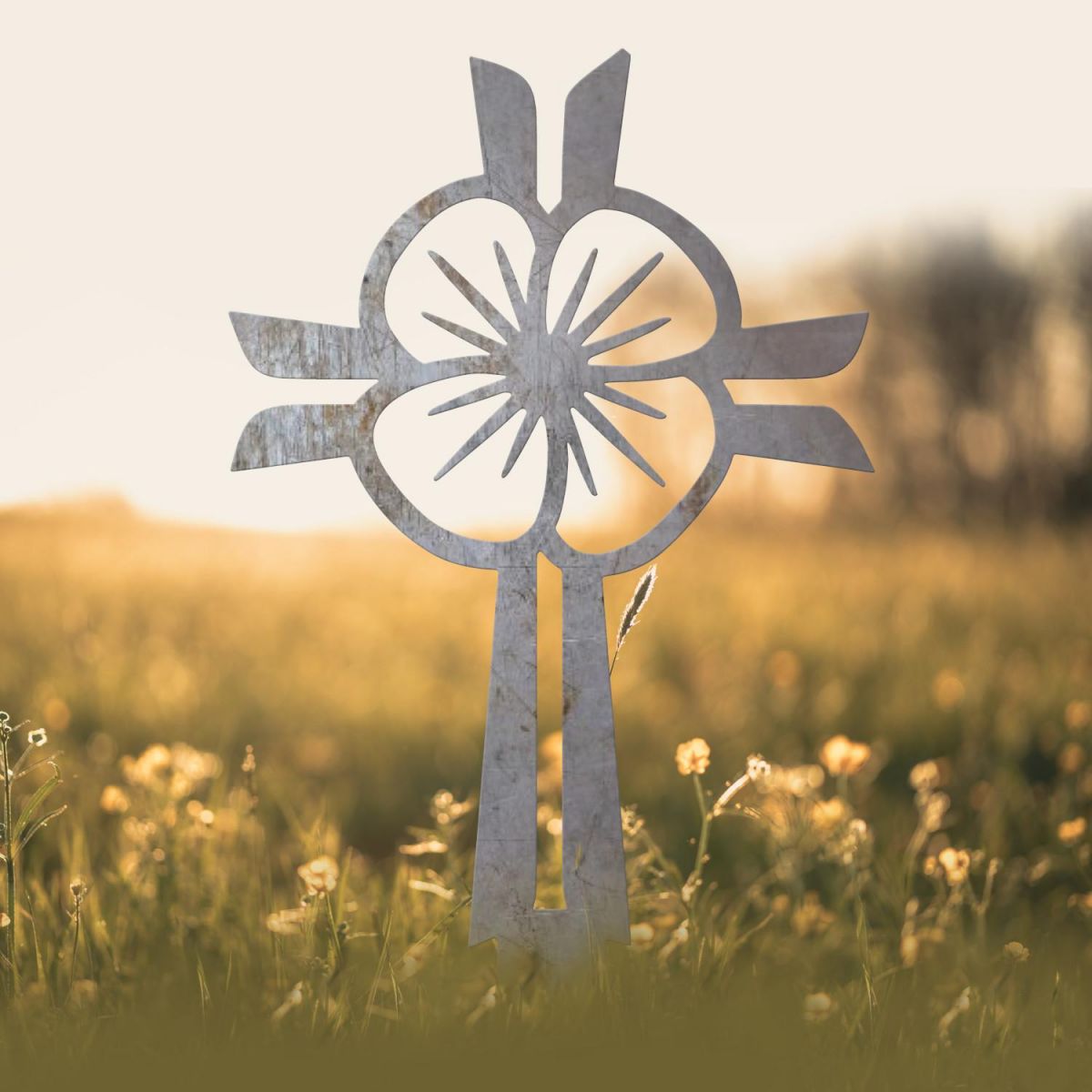 Unfinished Ground Spike with Modern Poppy Cross "Remembrance" Motif Unfinished Ground Spike with Modern Poppy Cross "Remembrance" Motif