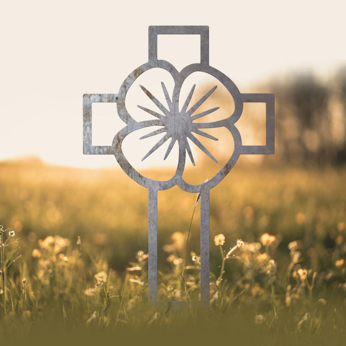 Unfinished Ground Spike with Poppy Cross "Remembrance" Topper