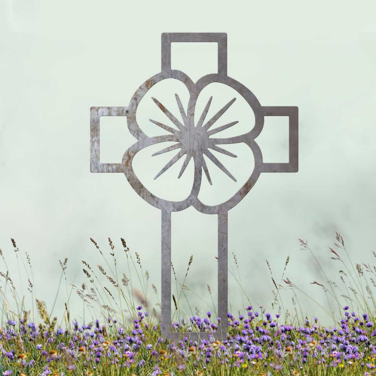 Poppy Cross "Remembrance" Ground Spike in Natural Steel Finish