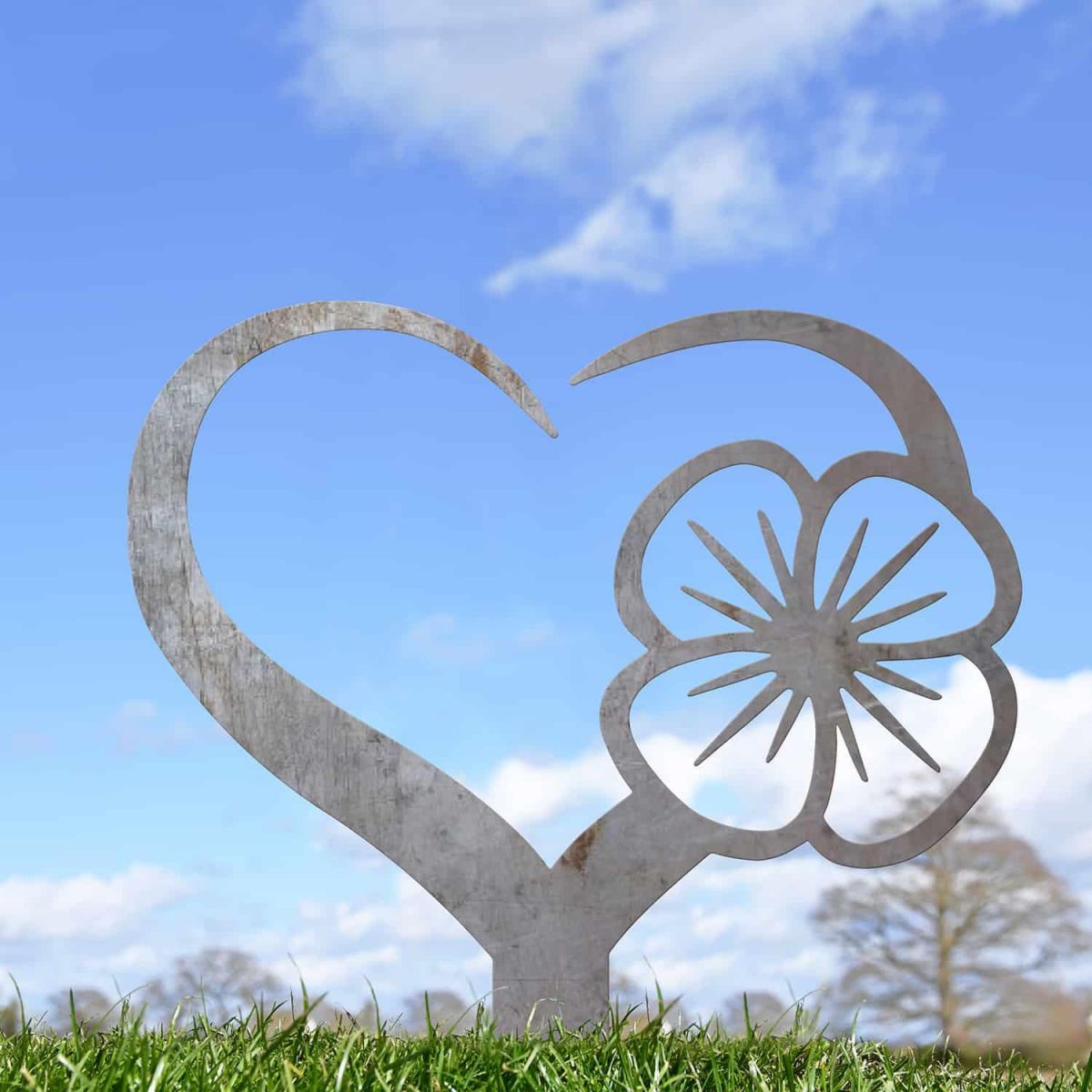 Unfinished Poppy on Love Heart Grave Marker Ground Spike in Situ