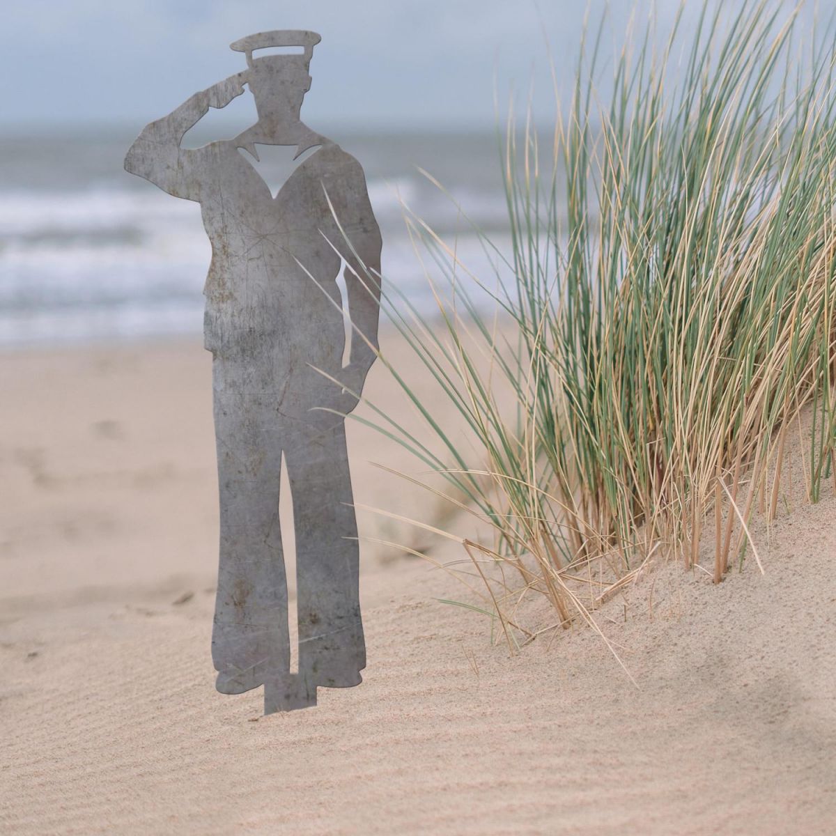 Royal Navy "Officer Salute" Ground Spike in Natural Steel Finish in Situ