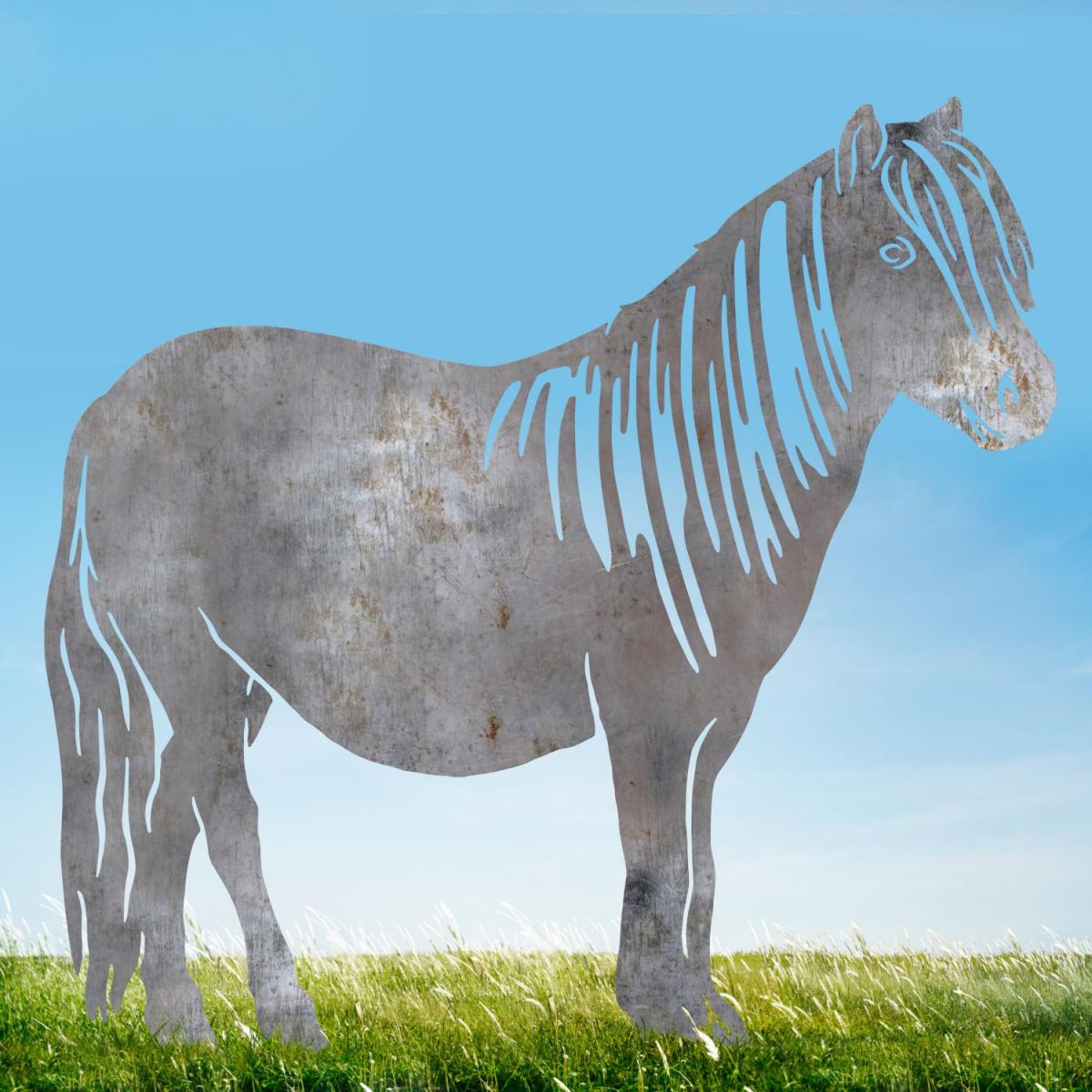 Shetland Pony Sheet Steel Silhouette in Natural Steel Finish