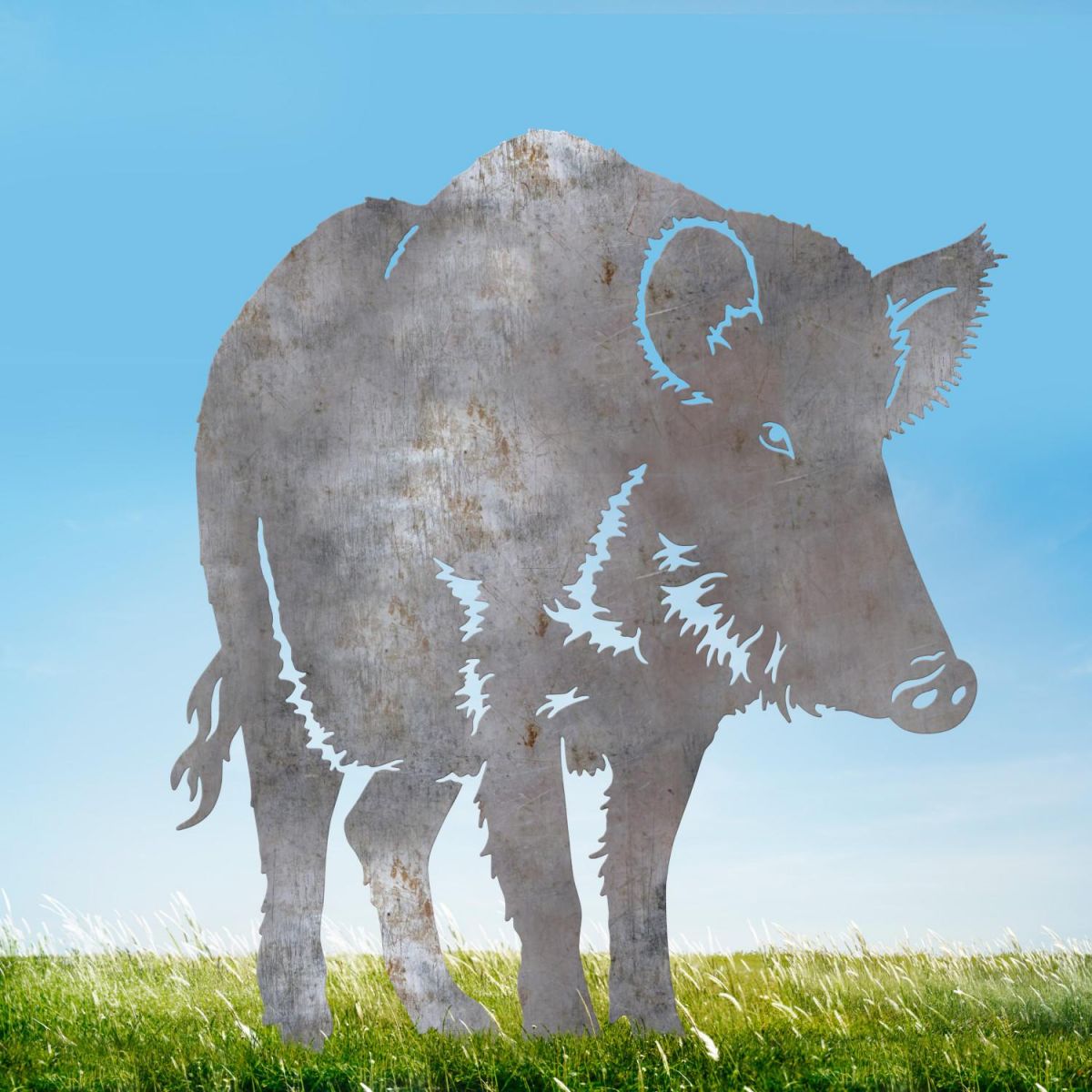 Unfinished Sheet Steel Silhouette with Wild Boar Design