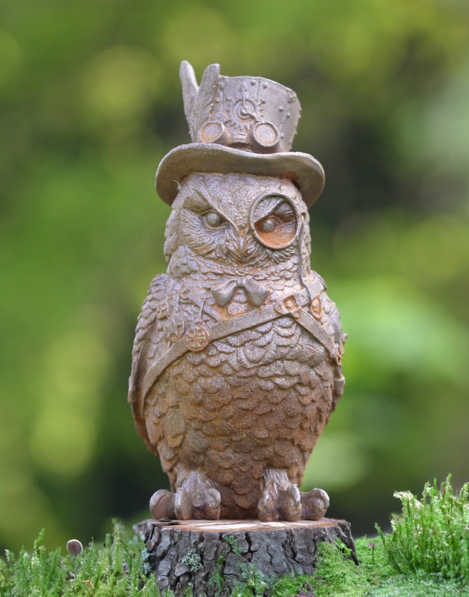 Cast Iron Steampunk Owl Sculpture