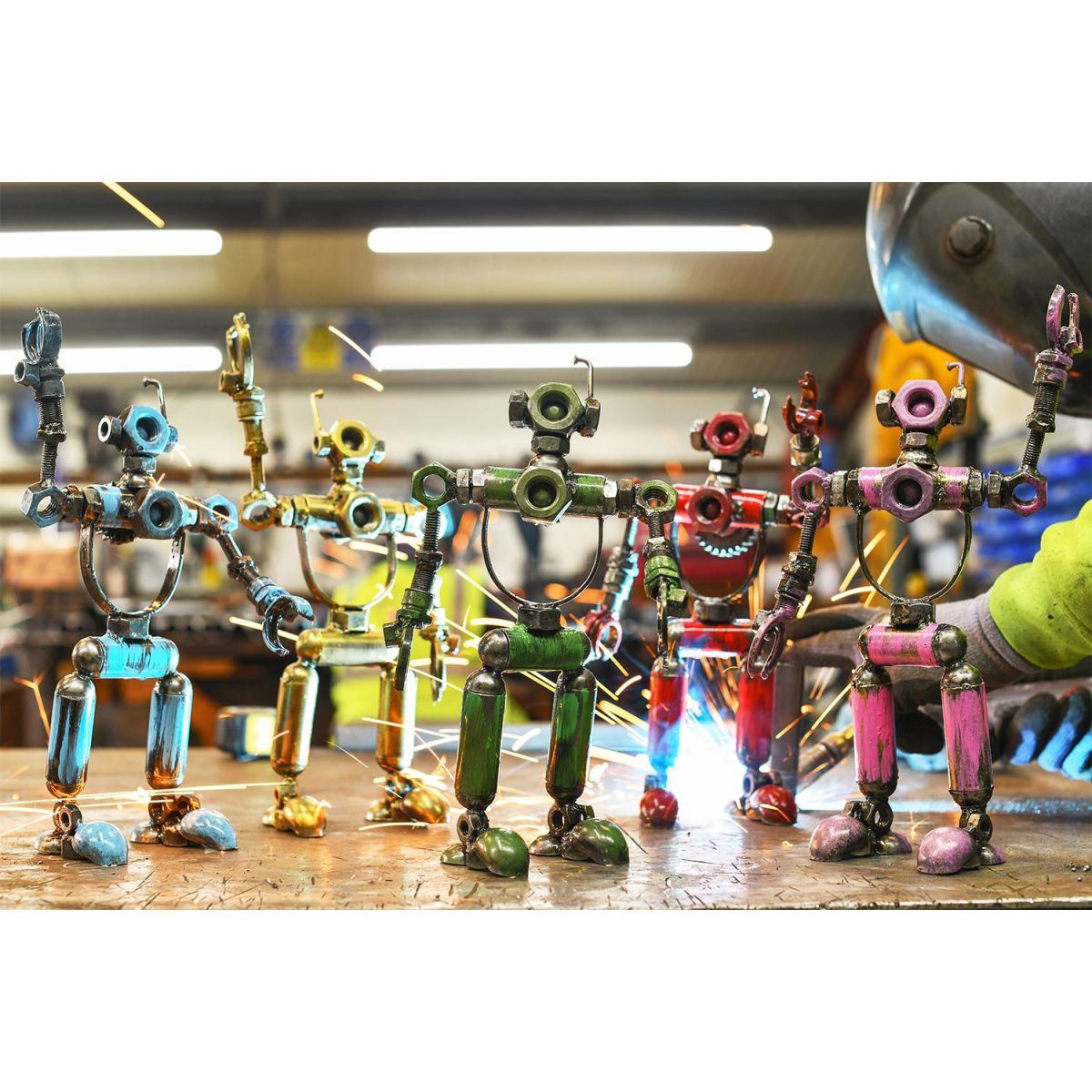 Colourful Upcycled Metal Men Group Sculpture 