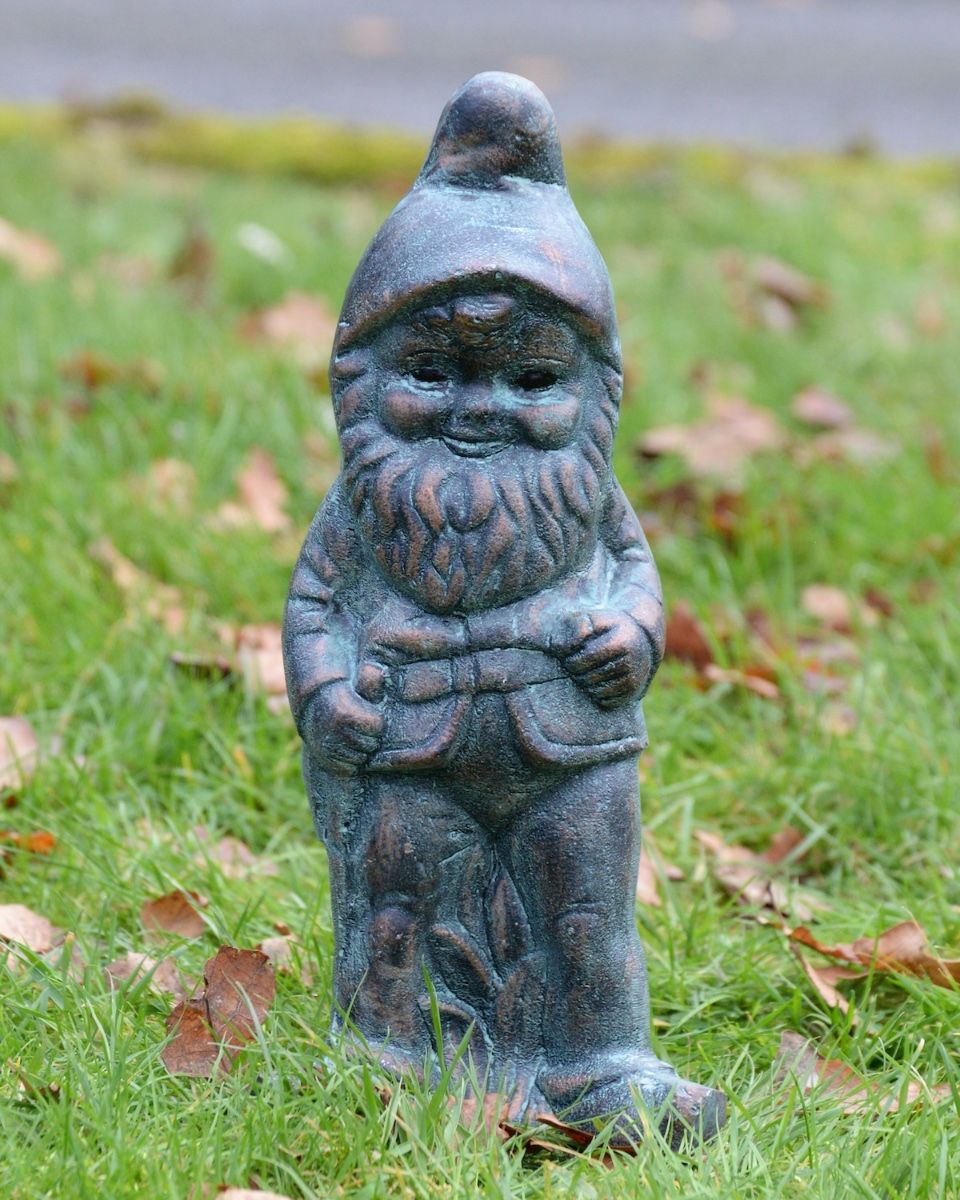 ‘Podge’ the Small Garden Gnome in Cast Aluminium - Verdigrismain image