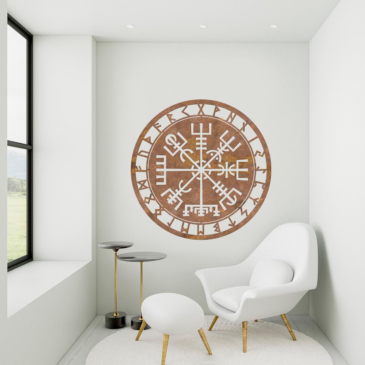 "Vegvisir" Viking Compass Wall Art in a Modern Sitting Room "Vegvisir" Viking Compass Wall Art in a Modern Sitting Room