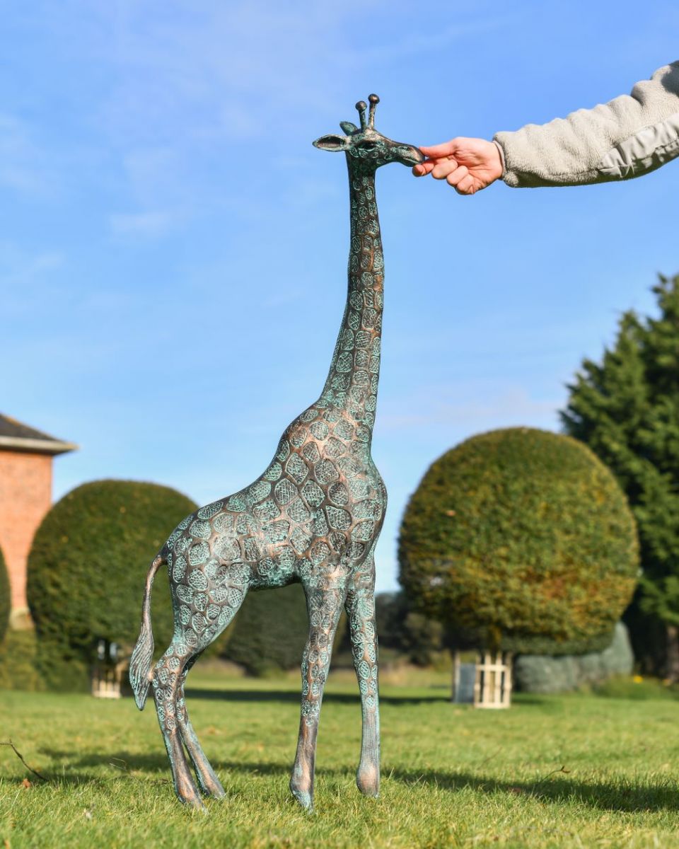 Scale image of Verdigris Giraffe Cast Aluminium Sculpture Scale image of Verdigris Giraffe Cast Aluminium Sculpture