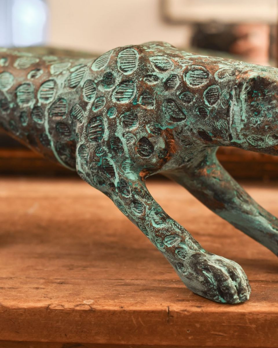 Close up of verdigris leopard shoulder