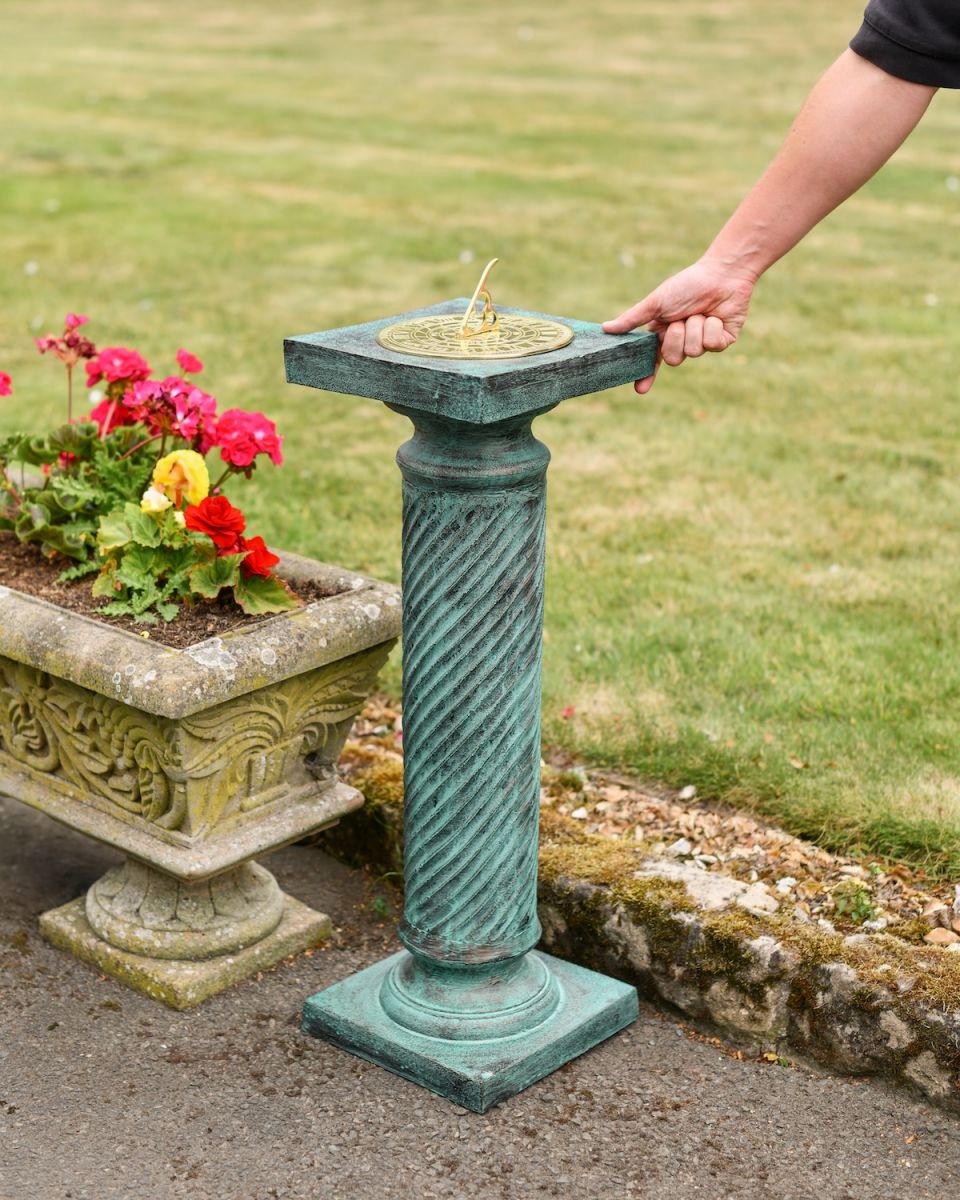 Scale image of verdigris garden plinth