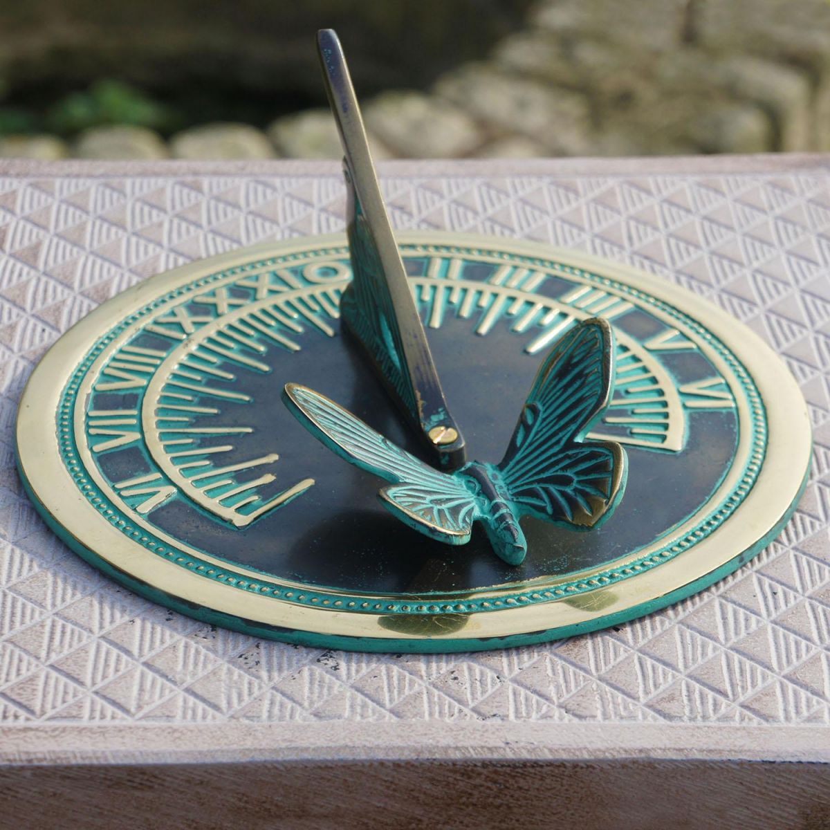 Brass Butterfly Sundial in a Verdigris Finish