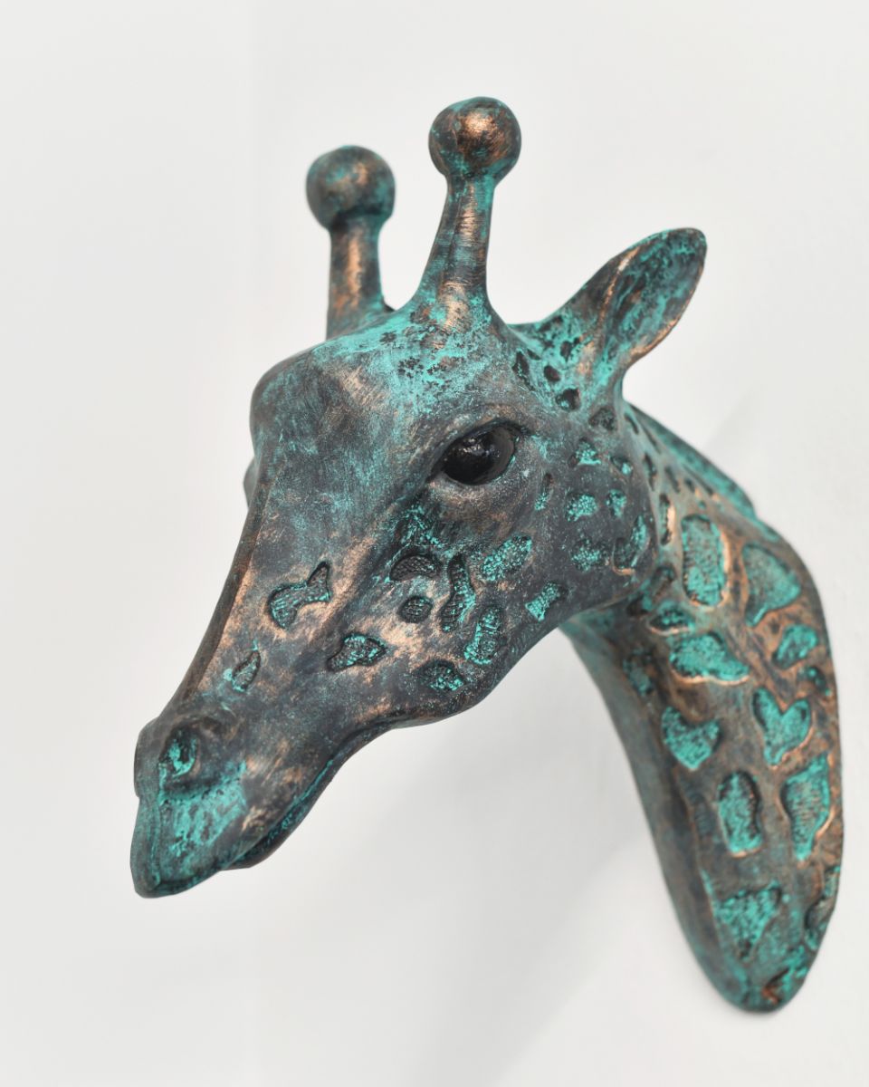 Verdigris Cast Aluminium Giraffe Head Wall Art Sculpture 
