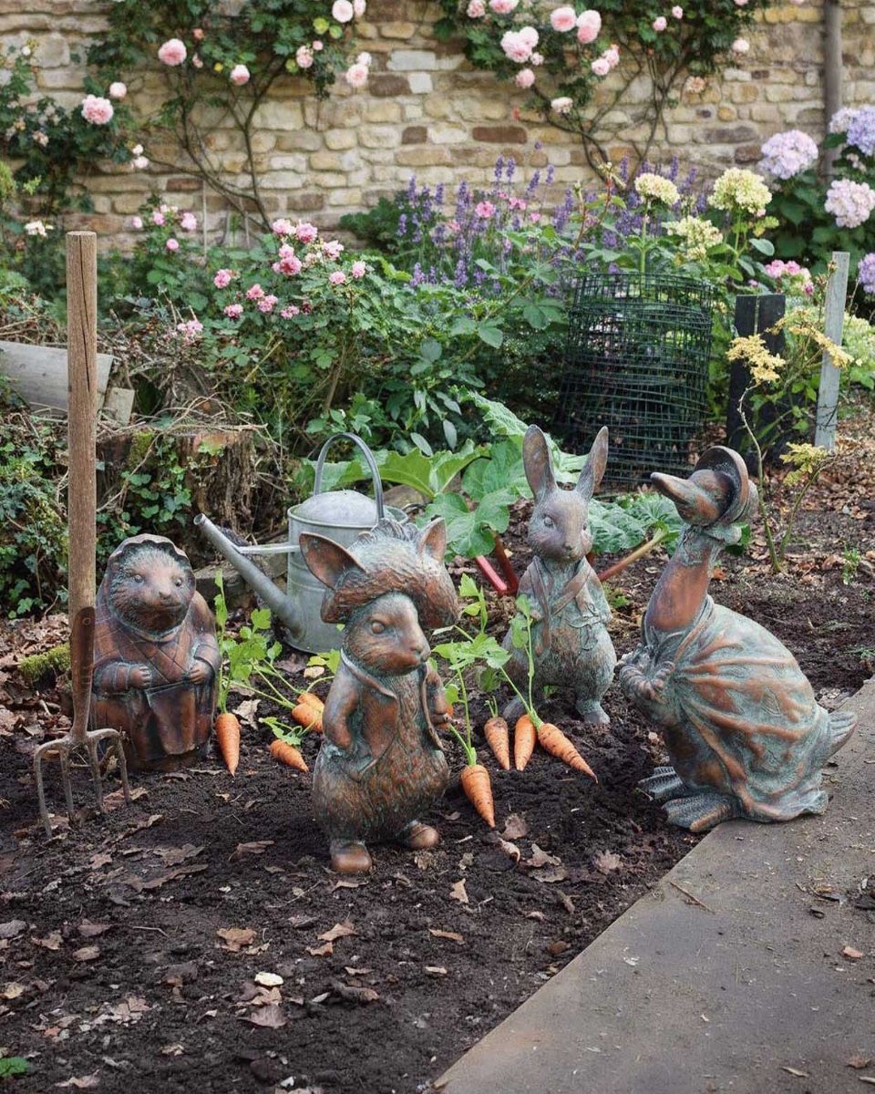 Verdigris Peter Rabbit Inspired Garden Sculptures Digital Illustration