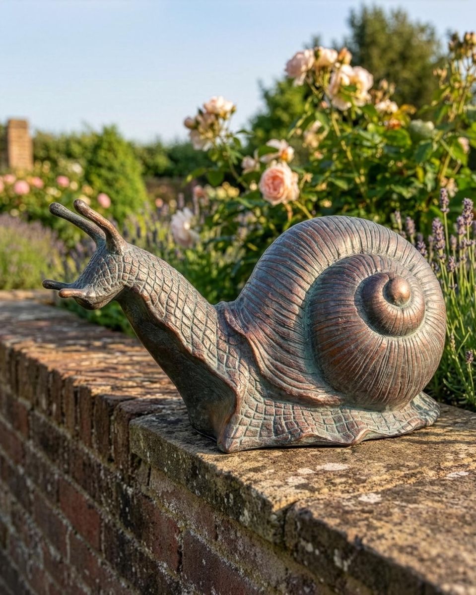 Verdigris Snail Garden Ornament Digital Illustration