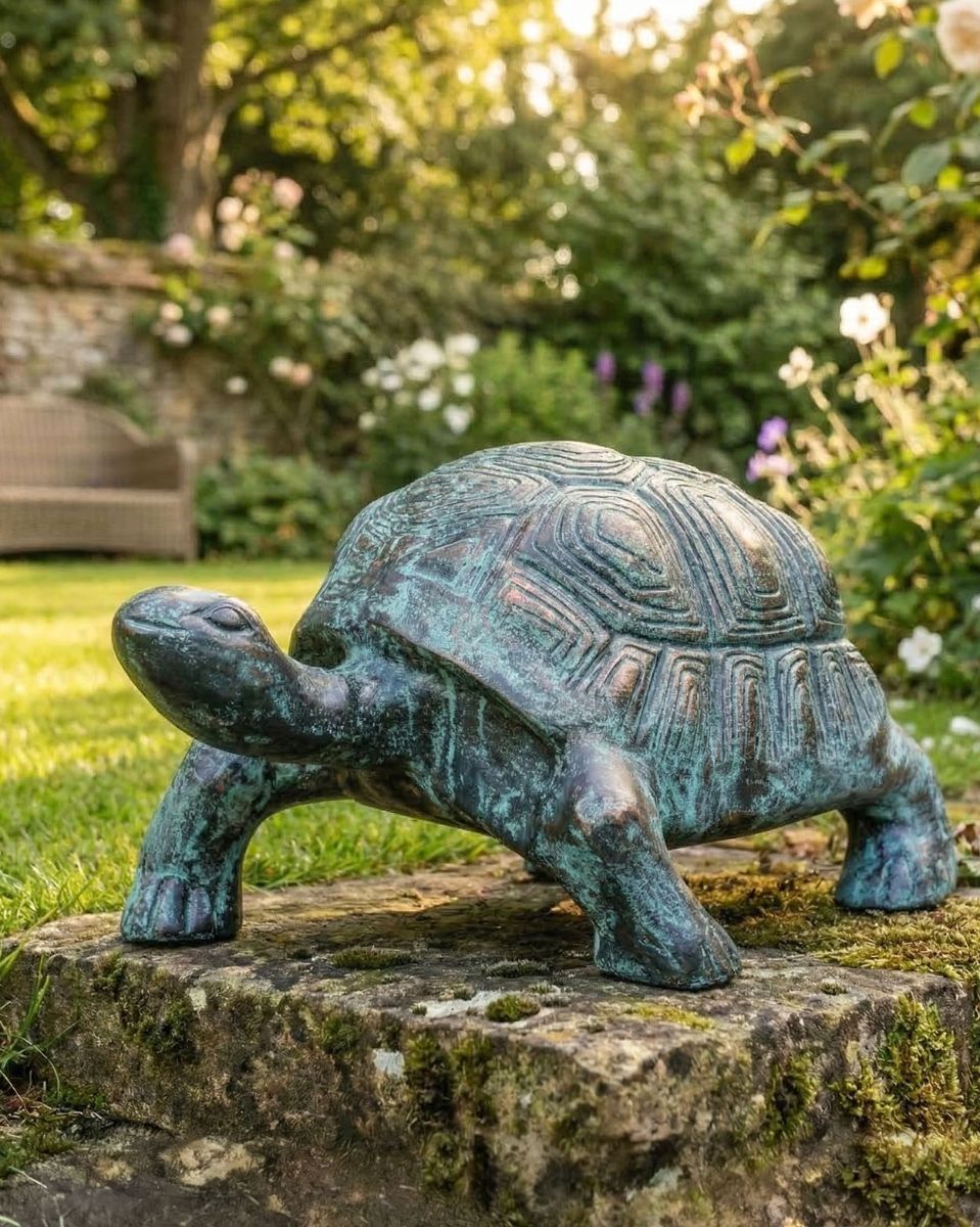 Verdigris Tortoise Garden Sculpture digital illustration