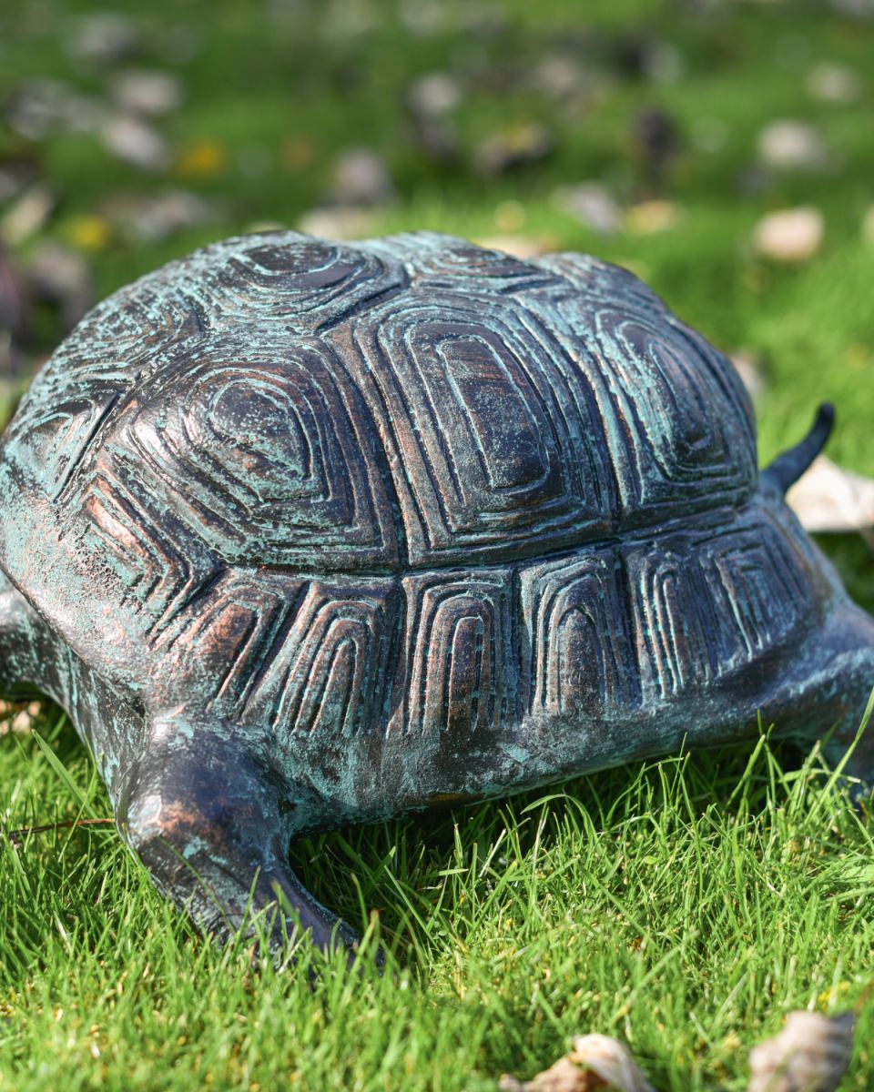 Verdigris tortoise garden sculpture shell