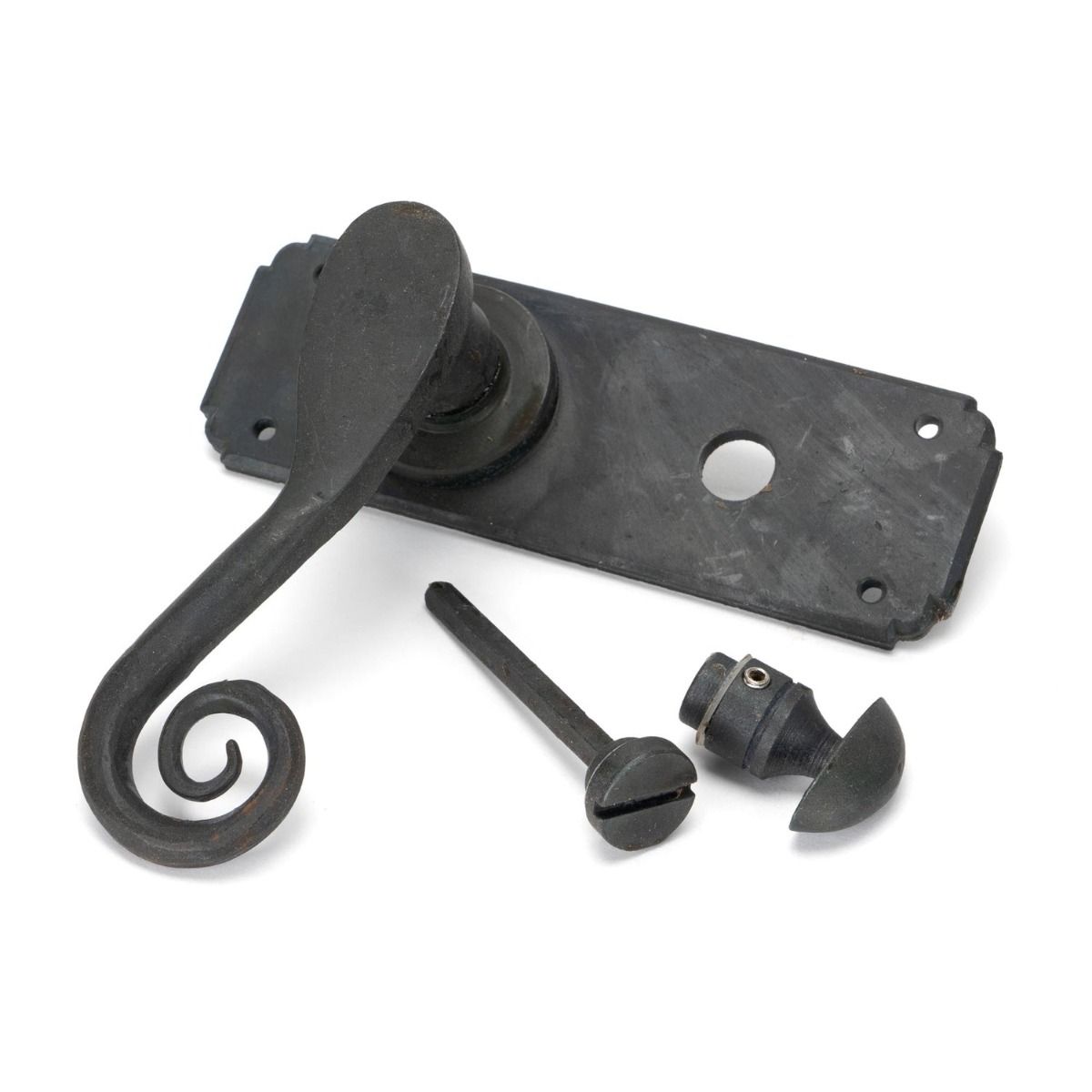 Vervet Beeswax Monkey tail Lever Bathroom Set Showing it on its Side with the Thumbturn