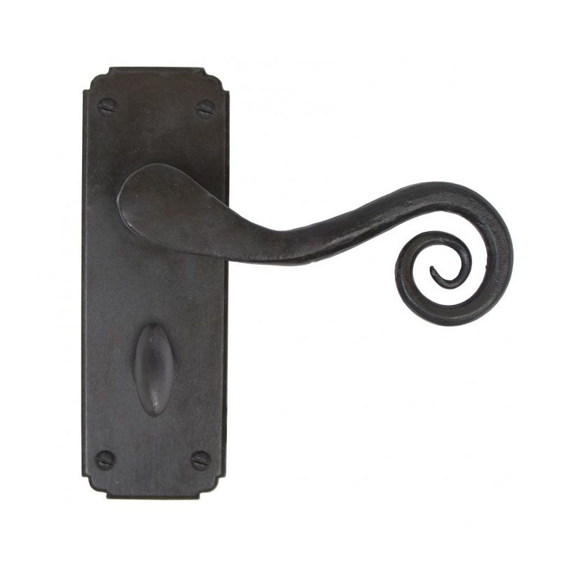 Beeswax Finish Monkey Tail Lever Handle With Bathroom Lock