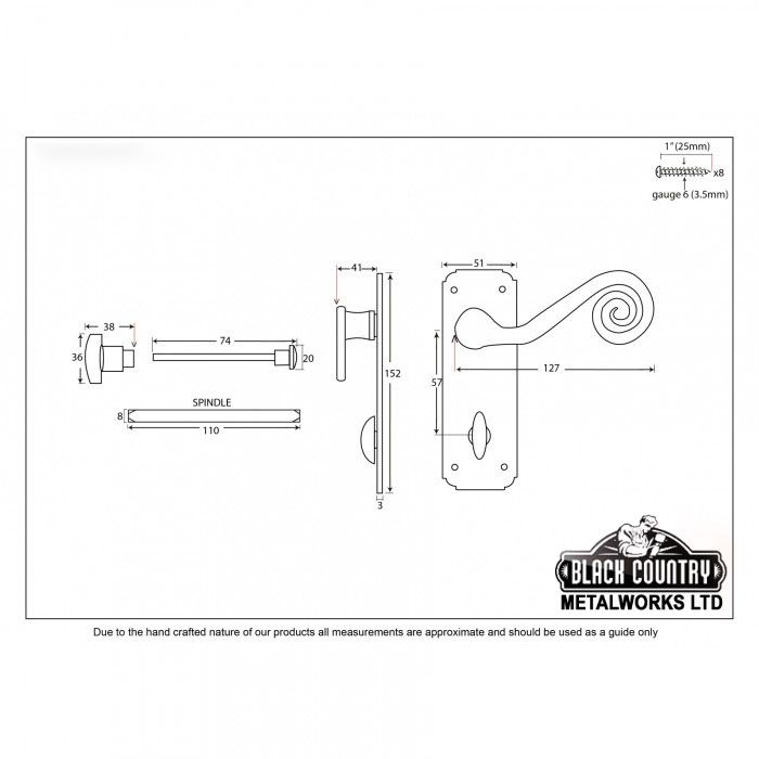 "Vervet" Monkeytail Lever Bathroom Set Dimensions