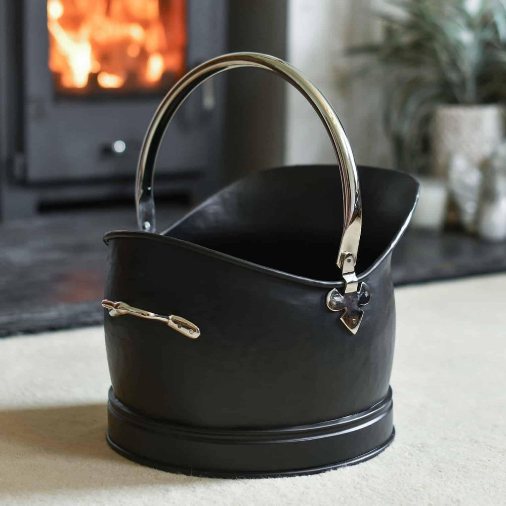"Hinswick" Victorian Black Iron and Nickel Coal Bucket - 27.5cm "Hinswick" Victorian Black Iron and Nickel Coal Bucket - 27.5cm