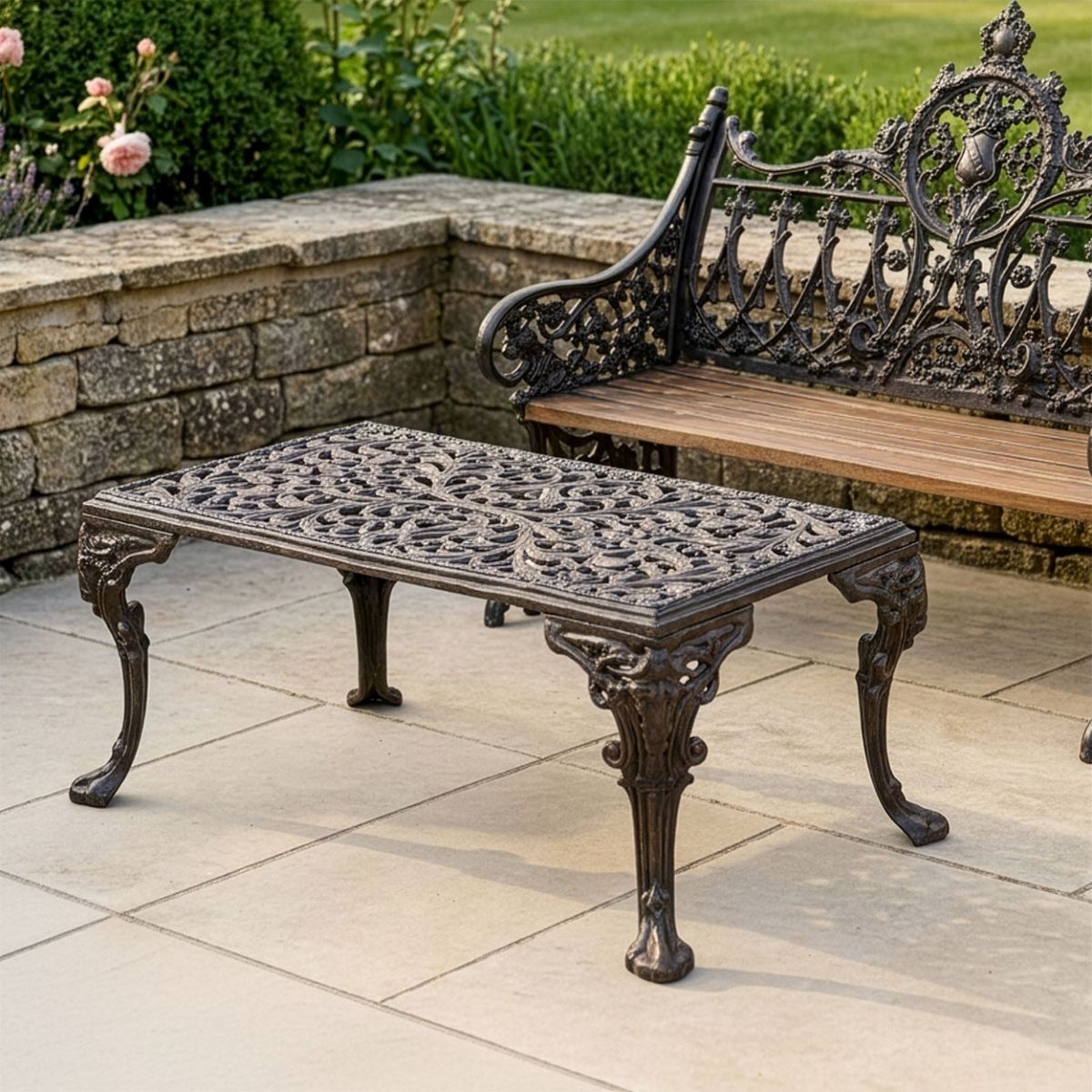 Victorian Cast Iron Garden Coffee Table Finished in Rustic Finish Digital Illustration