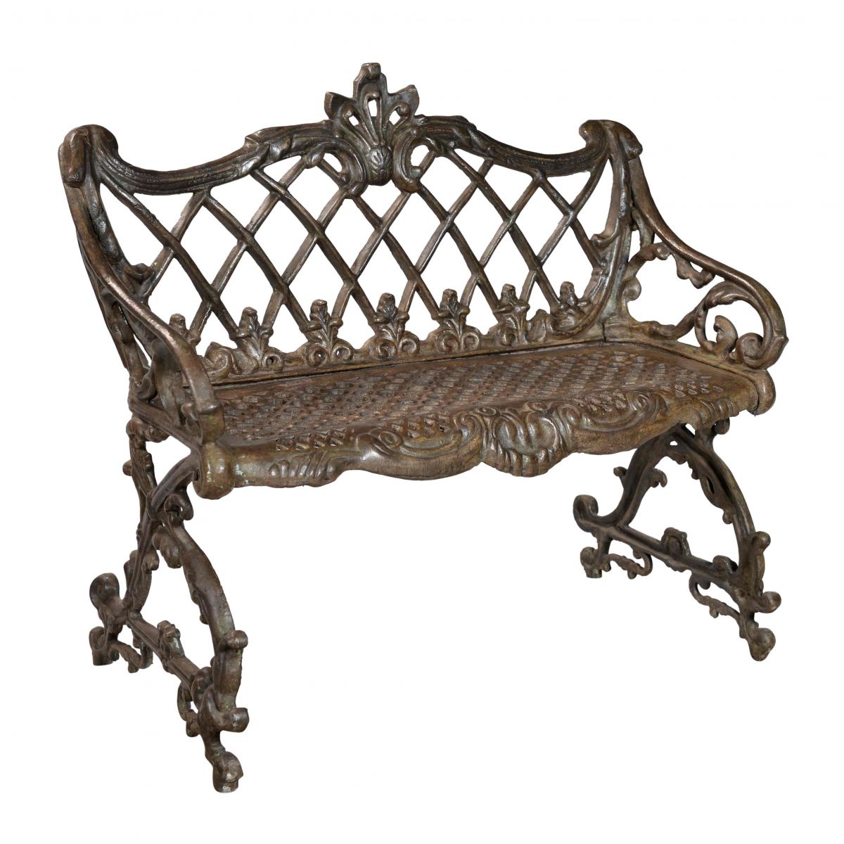 Victorian Cast Iron Garden Bench Finished in a Rustic Brown Finish