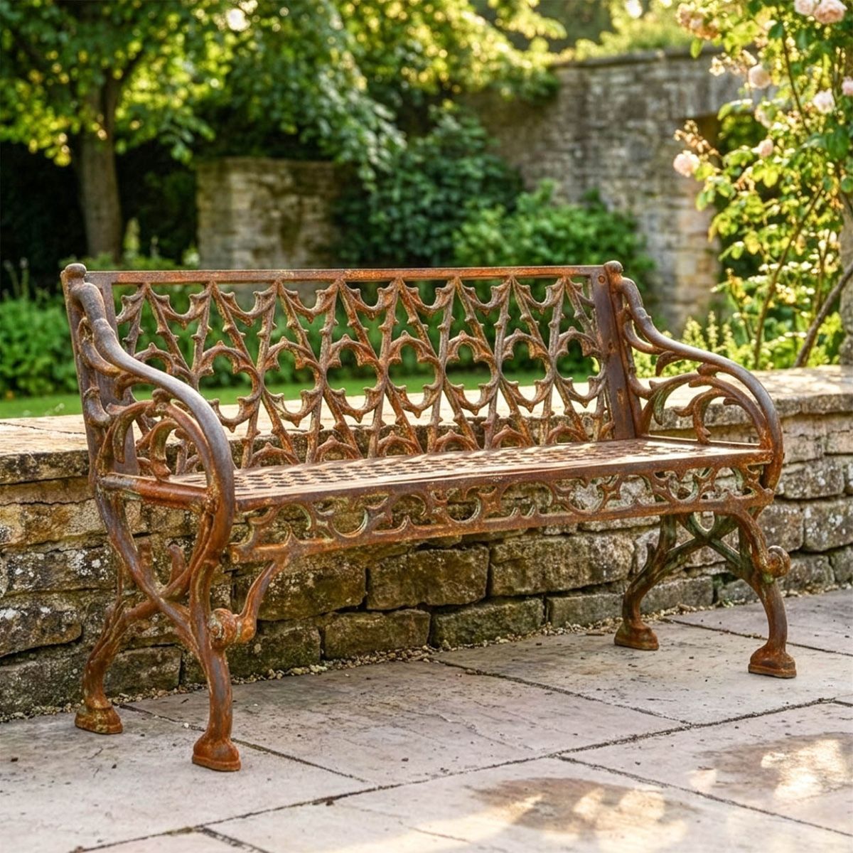 Victorian Cast Iron Two Seat Bench in an Rustic Finish Digital Illustration