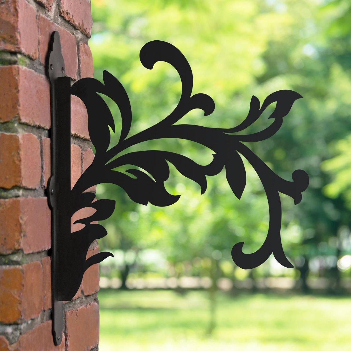 Victorian Leaf Hanging Basket Bracket in Garden Setting 