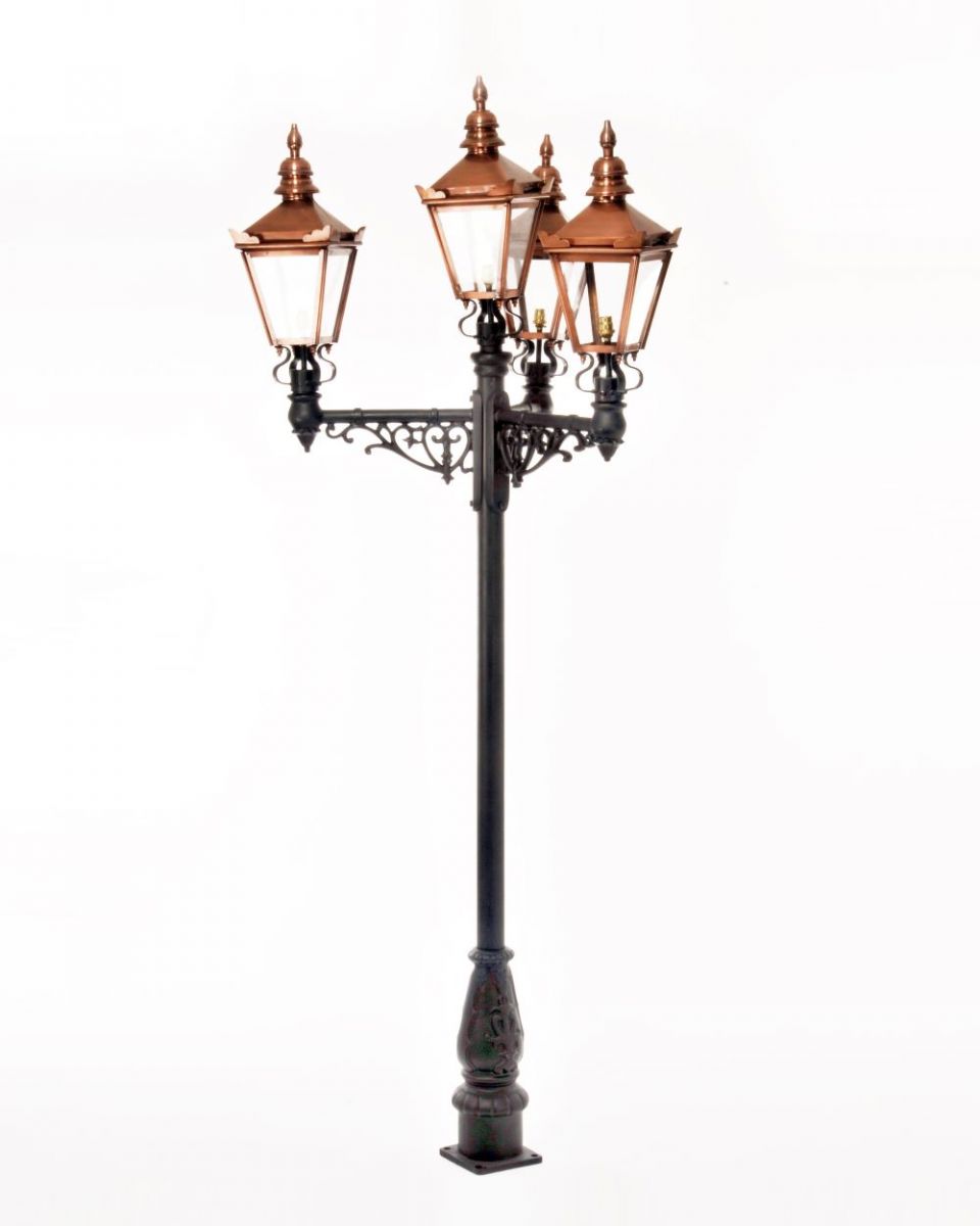 Victorian Quadruple Lamp Post with Copper Lanterns